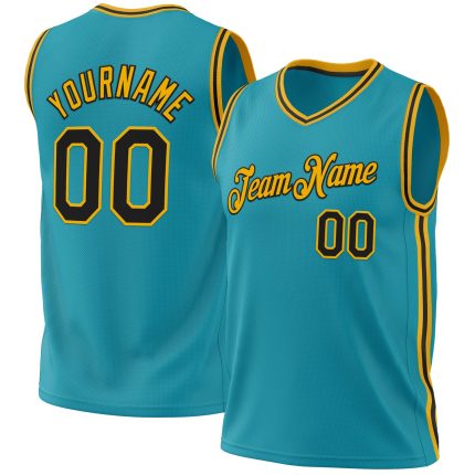 Personalized Teal Black Gold Basketball Jersey - Authentic Throwback Style Personalized Teal Black-Gold Authentic Throwback