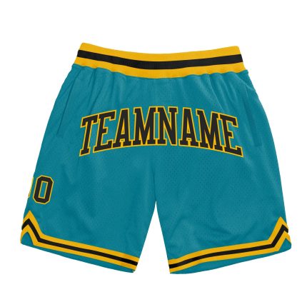 Custom Name Number Basketball Shorts Black Gold Teal Authentic Throwback Design Personalized Teal Black-Gold Authentic Throwback