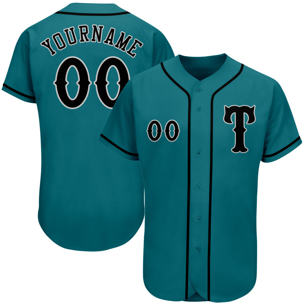 Custom Name Number Baseball Jersey - Personalized Teal Black Gray Authentic Team Apparel Personalized Teal Black-Gray Authentic