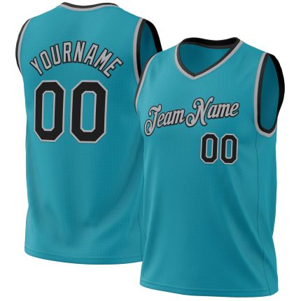 Custom Team Basketball Jersey with Personalized Name & Number - Teal Black-Gray Authentic Throwback Style Personalized Teal