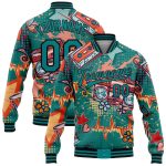 Teal Black Personalized Music Festival Bomber Jacket Custom Name Number 3D Pattern Full-Snap Varsity Letterman Personalized