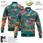 Teal Black Personalized Music Festival Bomber Jacket Custom Name Number 3D Pattern Full-Snap Varsity Letterman Personalized