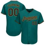 Personalized Authentic Baseball Jersey in Teal, Black, and Old Gold Personalized Teal Black-Old Gold Authentic Baseball Jersey