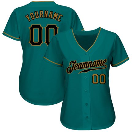 Custom Baseball Jersey with Personalized Name and Number - Teal, Black & Old Gold Authentic Team Jersey Personalized Teal