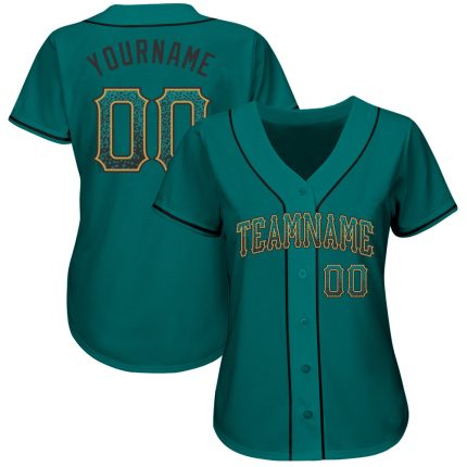 Custom Name and Number Authentic Drift Fashion Baseball Jersey Teal Black Old Gold Personalized Teal Black-Old Gold Authentic