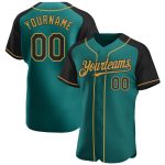 Custom Name & Number Baseball Jersey - Personalized Teal Black-Old Gold Authentic Raglan Sleeves Team Apparel Personalized