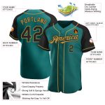 Custom Name & Number Baseball Jersey - Personalized Teal Black-Old Gold Authentic Raglan Sleeves Team Apparel Personalized