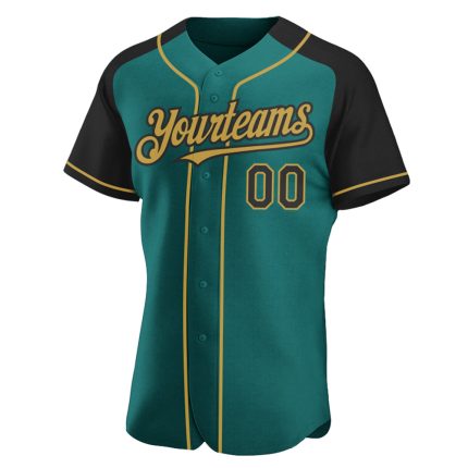 Custom Name & Number Baseball Jersey - Personalized Teal Black-Old Gold Authentic Raglan Sleeves Team Apparel Personalized