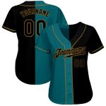 Custom Name Number Baseball Jersey - Personalized Teal Black Old Gold Split Fashion Team Gear Personalized Teal-Black Old