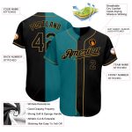 Custom Name Number Baseball Jersey - Personalized Teal Black Old Gold Split Fashion Team Gear Personalized Teal-Black Old