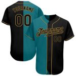 Custom Name Number Baseball Jersey - Personalized Teal Black Old Gold Split Fashion Team Gear Personalized Teal-Black Old