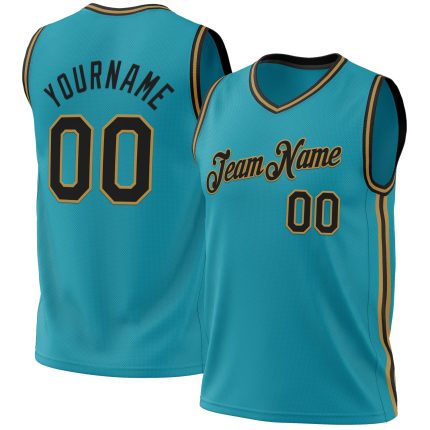Personalized Authentic Basketball Jersey in Teal, Black, and Old Gold - Throwback Style Personalized Teal Black-Old Gold