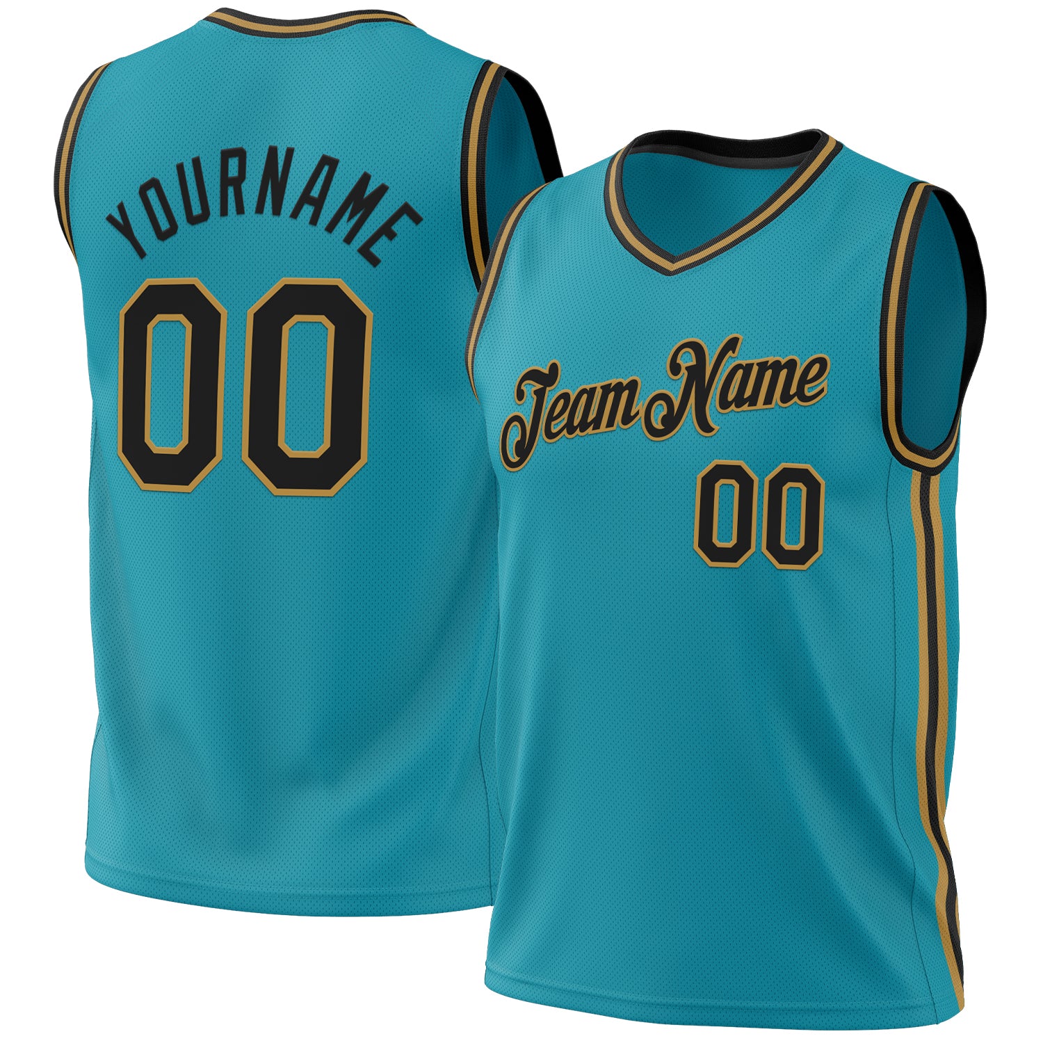 Personalized Authentic Basketball Jersey in Teal, Black, and Old Gold - Throwback Style Personalized Teal Black-Old Gold