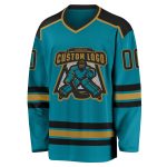 Custom Team Hockey Jersey - Personalized Teal Black Old Gold with Name and Number Personalized Teal Black-Old Gold Hockey