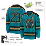 Custom Team Hockey Jersey - Personalized Teal Black Old Gold with Name and Number Personalized Teal Black-Old Gold Hockey