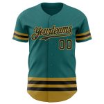 Custom Personalized Baseball Jersey with Team Name and Number - Teal Black Old Gold Line Authentic Design Personalized Teal