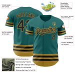Custom Personalized Baseball Jersey with Team Name and Number - Teal Black Old Gold Line Authentic Design Personalized Teal