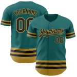 Custom Personalized Baseball Jersey with Team Name and Number - Teal Black Old Gold Line Authentic Design Personalized Teal