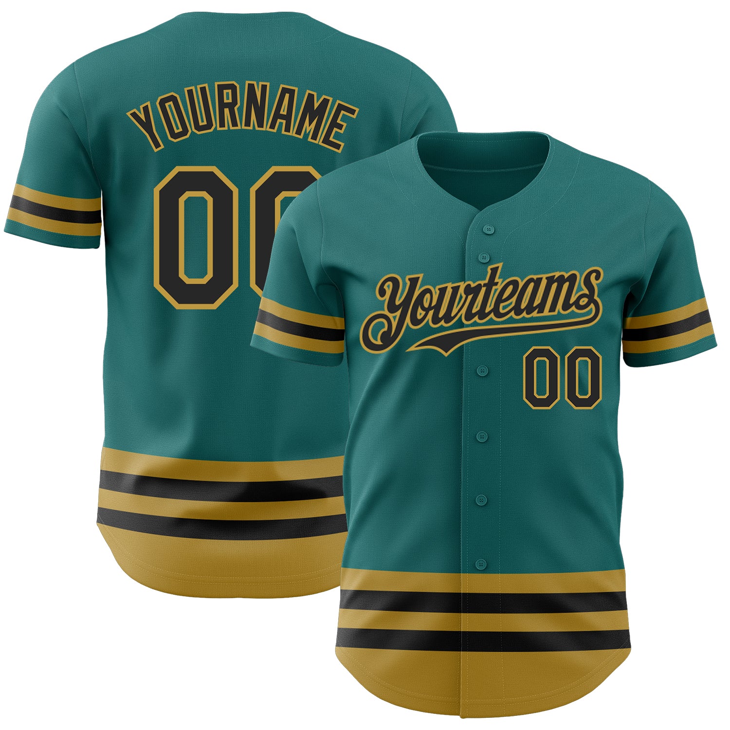 Custom Personalized Baseball Jersey with Team Name and Number - Teal Black Old Gold Line Authentic Design Personalized Teal