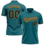 Custom Teal Black Gold Golf Polo Shirt with Personalized Name & Number - Performance Vapor Team Apparel Personalized Teal
