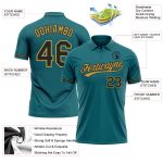 Custom Teal Black Gold Golf Polo Shirt with Personalized Name & Number - Performance Vapor Team Apparel Personalized Teal