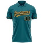 Custom Teal Black Gold Golf Polo Shirt with Personalized Name & Number - Performance Vapor Team Apparel Personalized Teal