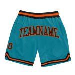 Custom Team Basketball Shorts Personalized with Name and Number, Teal Black-Orange Authentic Throwback Style Personalized