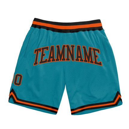 Custom Team Basketball Shorts Personalized with Name and Number, Teal Black-Orange Authentic Throwback Style Personalized