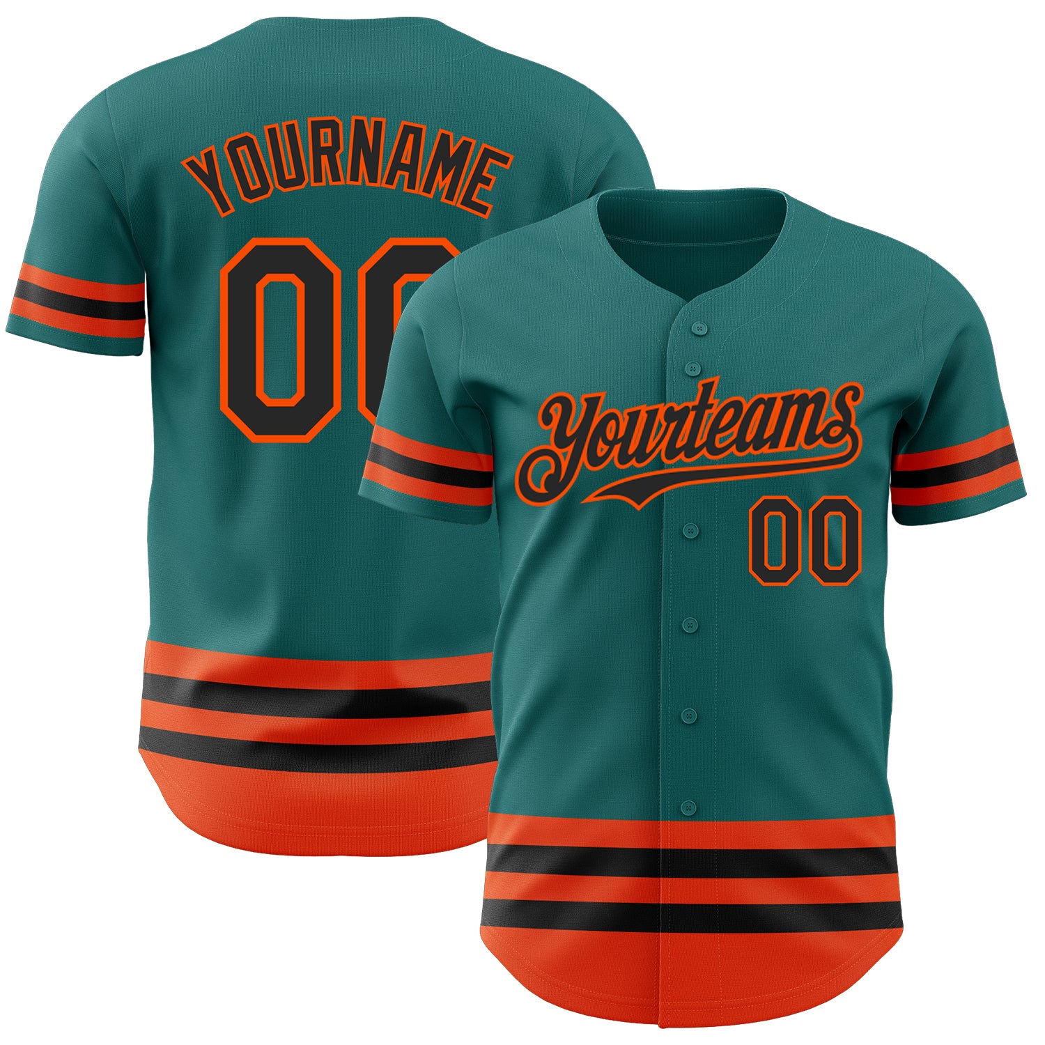 Custom Name Number Personalized Baseball Jersey Teal Black Orange Team Authentic Personalized Teal Black-Orange Line Authentic