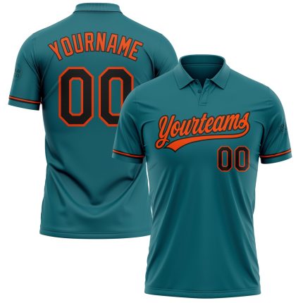 Custom Team Name Number Teal Black Orange Performance Golf Polo Shirt Personalized Teal Black-Orange Performance Vapor Golf
