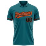 Custom Team Name Number Teal Black Orange Performance Golf Polo Shirt Personalized Teal Black-Orange Performance Vapor Golf