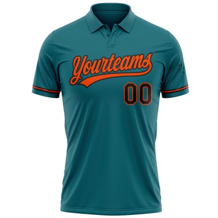 Custom Team Name Number Teal Black Orange Performance Golf Polo Shirt Personalized Teal Black-Orange Performance Vapor Golf