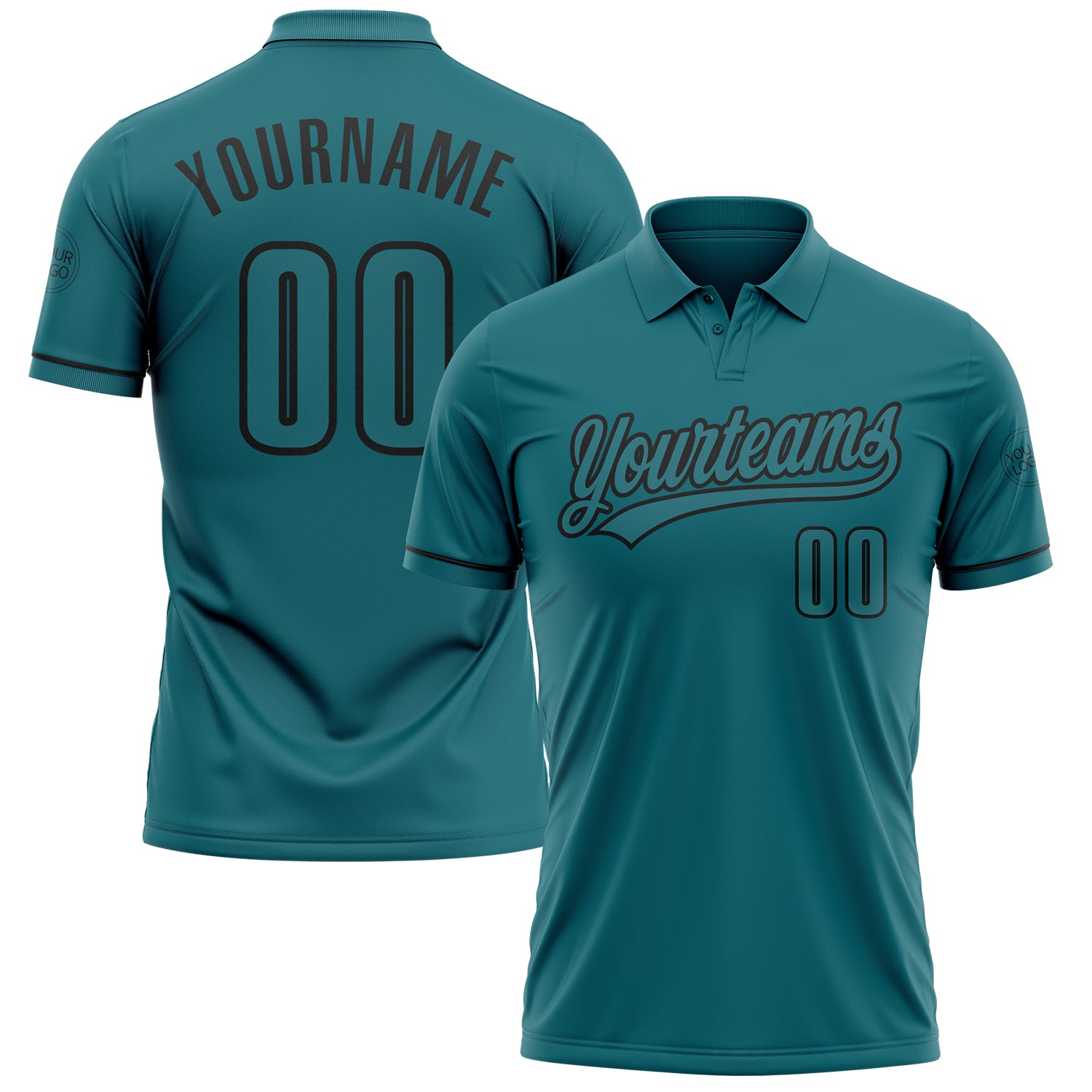 Custom Name and Number Teal Black Performance Golf Polo Shirt - Personalized Team Apparel Personalized Teal Black Performance