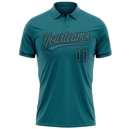 Custom Name and Number Teal Black Performance Golf Polo Shirt - Personalized Team Apparel Personalized Teal Black Performance