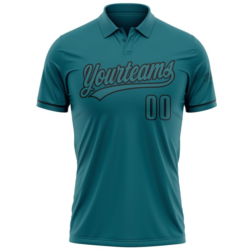 Custom Name and Number Teal Black Performance Golf Polo Shirt - Personalized Team Apparel Personalized Teal Black Performance