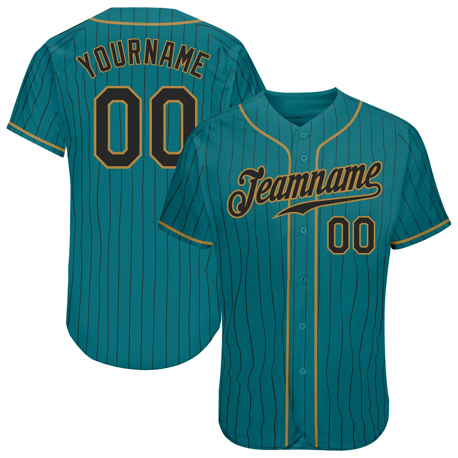 Custom Team Baseball Jersey with Personalized Name and Number, Teal and Black Pinstripe, Authentic Design Personalized Teal