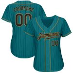 Custom Team Baseball Jersey with Personalized Name and Number, Teal and Black Pinstripe, Authentic Design Personalized Teal