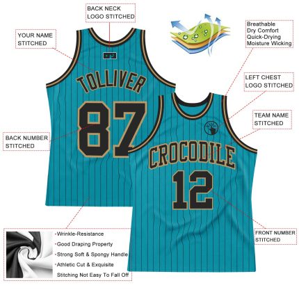 Custom Name Number Basketball Jersey Teal Black Pinstripe Authentic Team Apparel Personalized Teal Black Pinstripe Black-Old