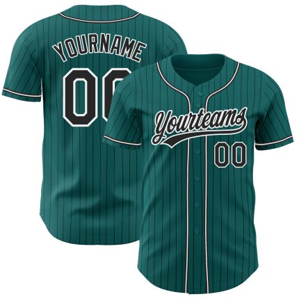 Personalized Teal Black Pinstripe Authentic Baseball Jersey - Customizable Team Gear Personalized Teal Black Pinstripe Black-White