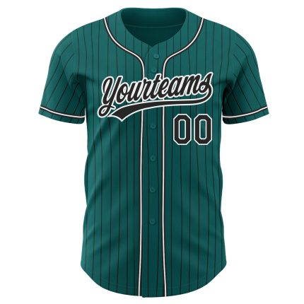 Personalized Teal Black Pinstripe Authentic Baseball Jersey - Customizable Team Gear Personalized Teal Black Pinstripe Black-White