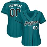 Personalized Custom Name Number Baseball Jersey - Teal Black Pinstripe Authentic Design Personalized Teal Black Pinstripe