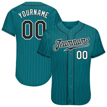 Personalized Custom Name Number Baseball Jersey - Teal Black Pinstripe Authentic Design Personalized Teal Black Pinstripe