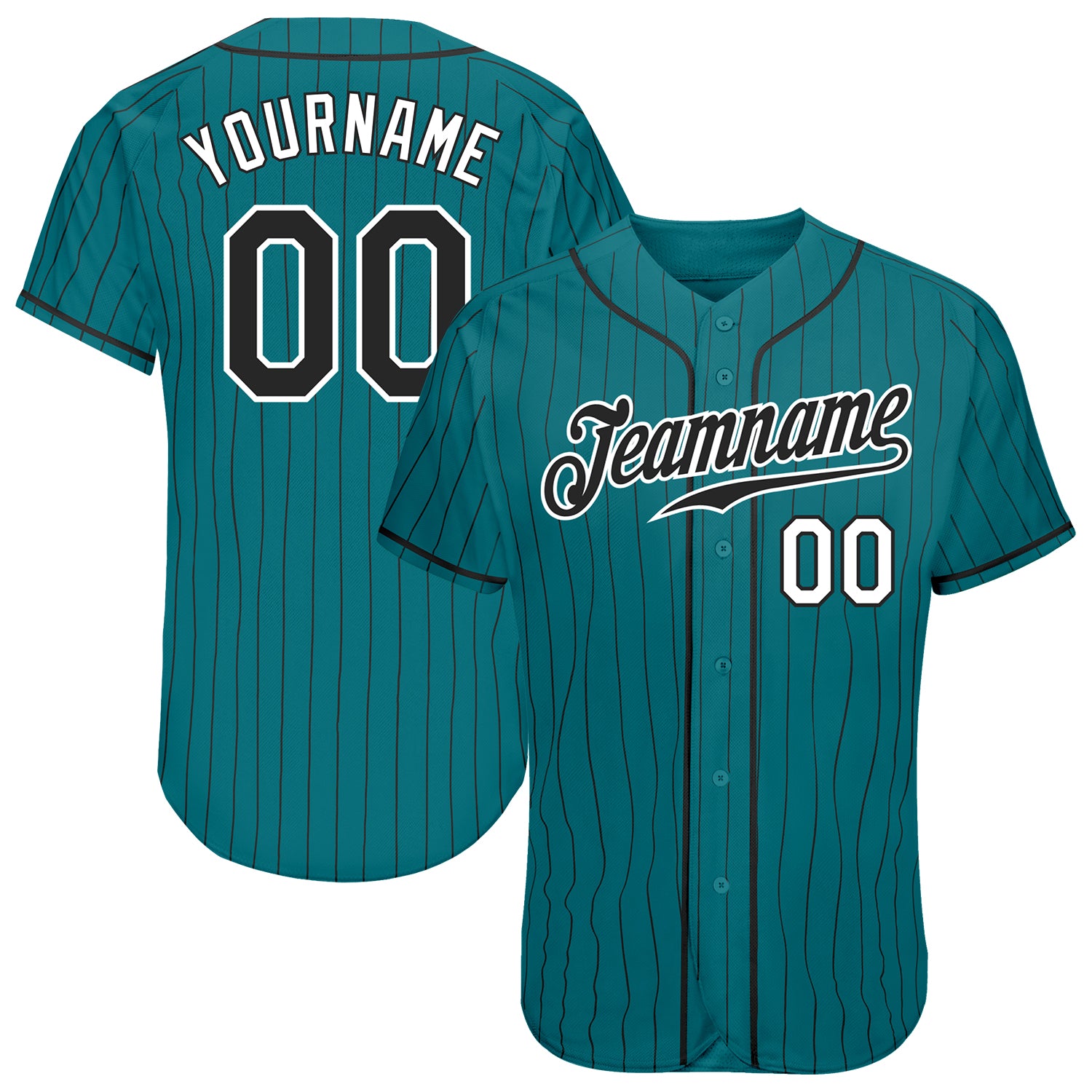 Personalized Custom Name Number Baseball Jersey - Teal Black Pinstripe Authentic Design Personalized Teal Black Pinstripe