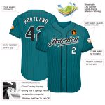 Personalized Custom Name Number Baseball Jersey - Teal Black Pinstripe Authentic Design Personalized Teal Black Pinstripe