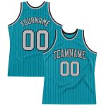 Custom Teal Black Pinstripe Gray Basketball Jersey with Personalized Name and Number - Authentic Team Gear Personalized Teal