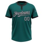 Custom Team Name Number Jersey - Unisex Softball, Personalized Teal Black Pinstripe Gray Two-Button Design Personalized Teal