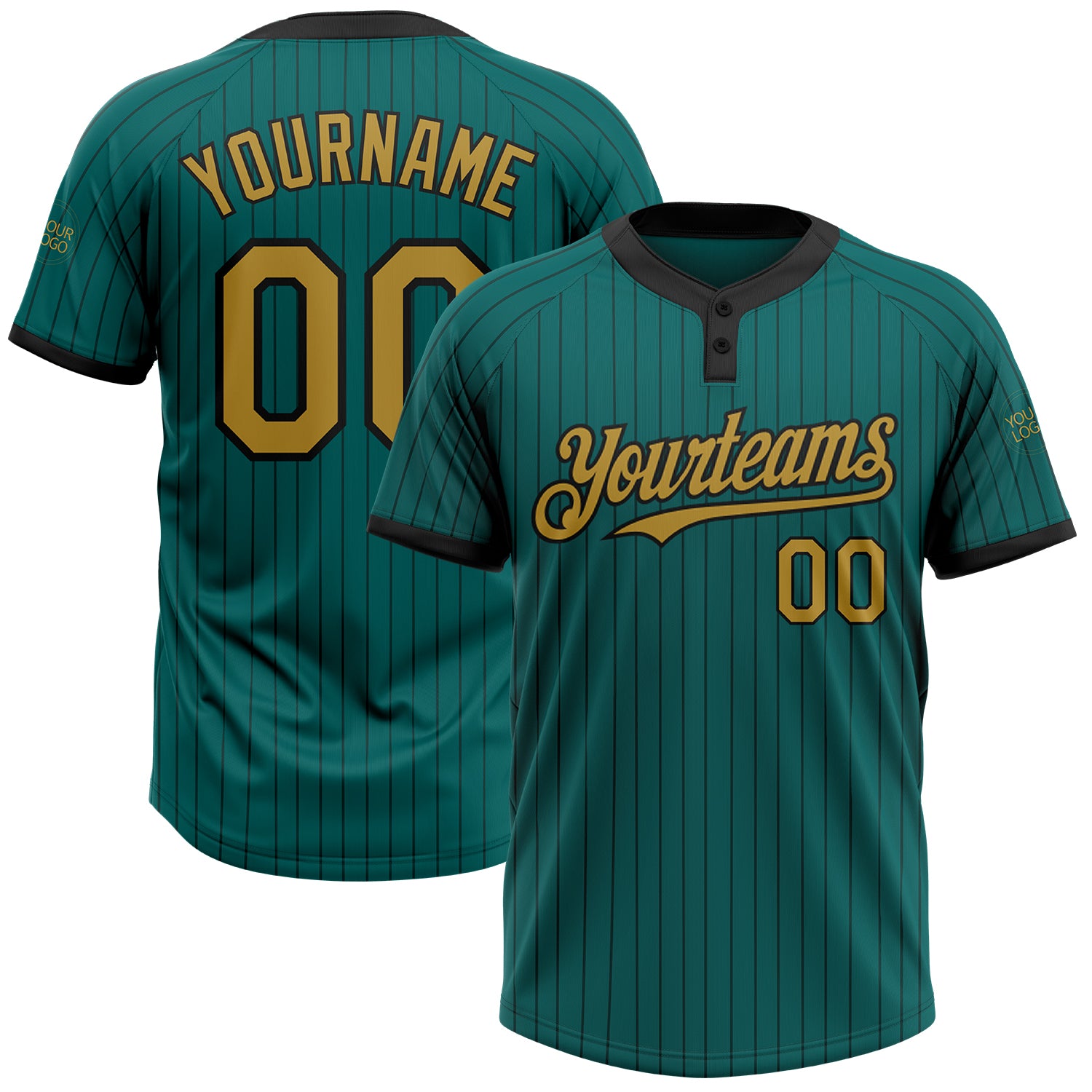 Custom Two-Button Unisex Softball Jersey - Personalized Teal Black Pinstripe with Team Name and Number Personalized Teal