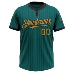 Custom Two-Button Unisex Softball Jersey - Personalized Teal Black Pinstripe with Team Name and Number Personalized Teal