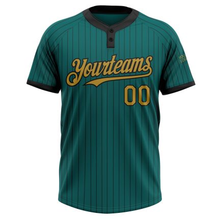 Custom Two-Button Unisex Softball Jersey - Personalized Teal Black Pinstripe with Team Name and Number Personalized Teal