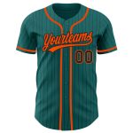 Custom Name and Number Authentic Baseball Jersey - Personalized Teal Black Pinstripe Design Personalized Teal Black Pinstripe